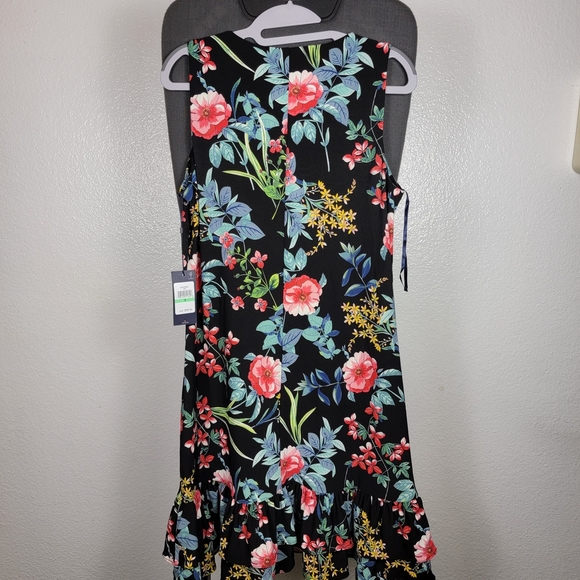 Tommy Hilfiger Womens Floral Tank Dress Ruffle Bottom Black And Floral Sz 8 - Picture 2 of 7